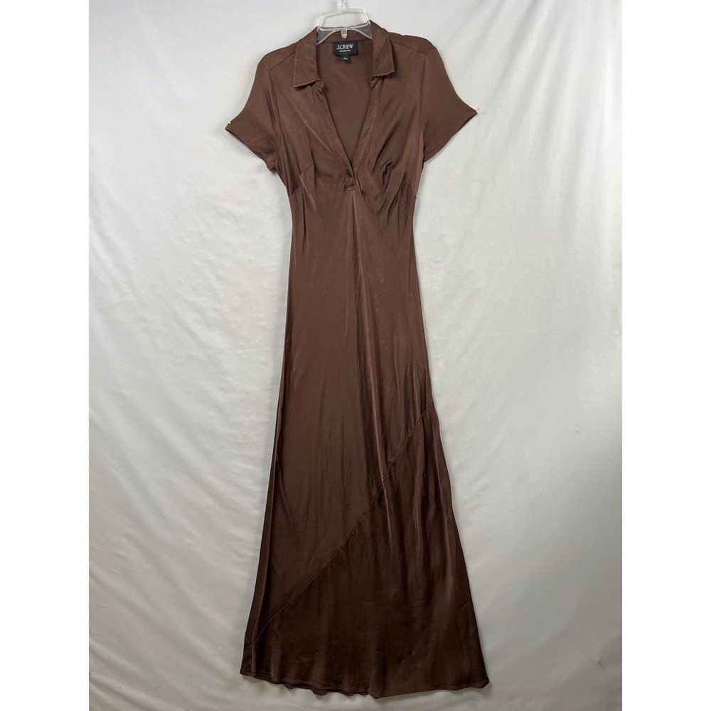 J.Crew Collection Maxi Slip Dress Womens 2 Brown Viscose Collared V-Neck